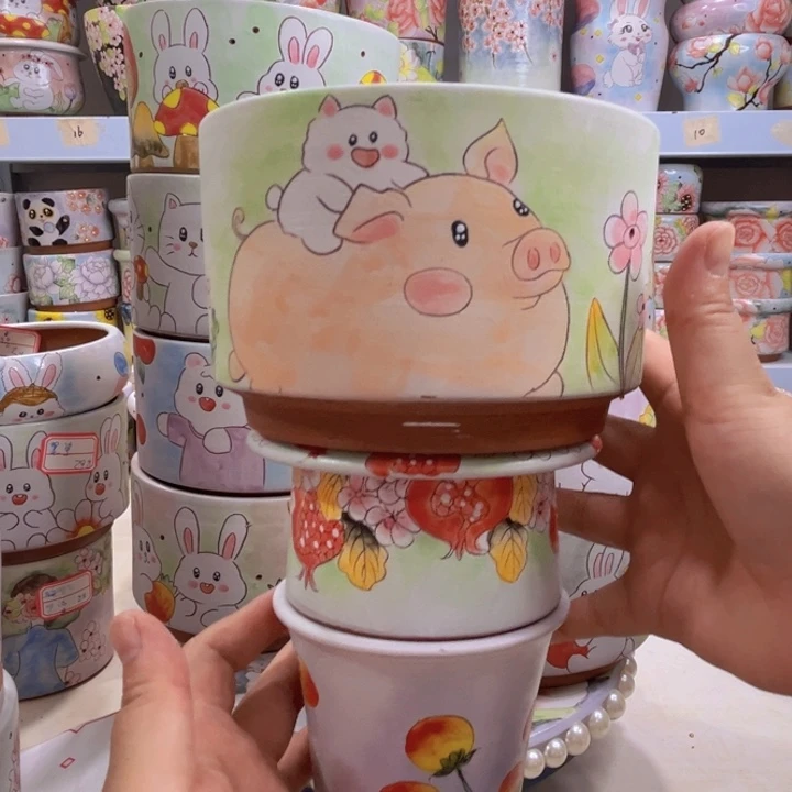 粗陶手绘多肉景德镇