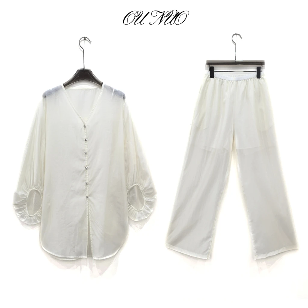 【大蜜】7033#夏季上新薄款灯笼袖云棉衬衫套装