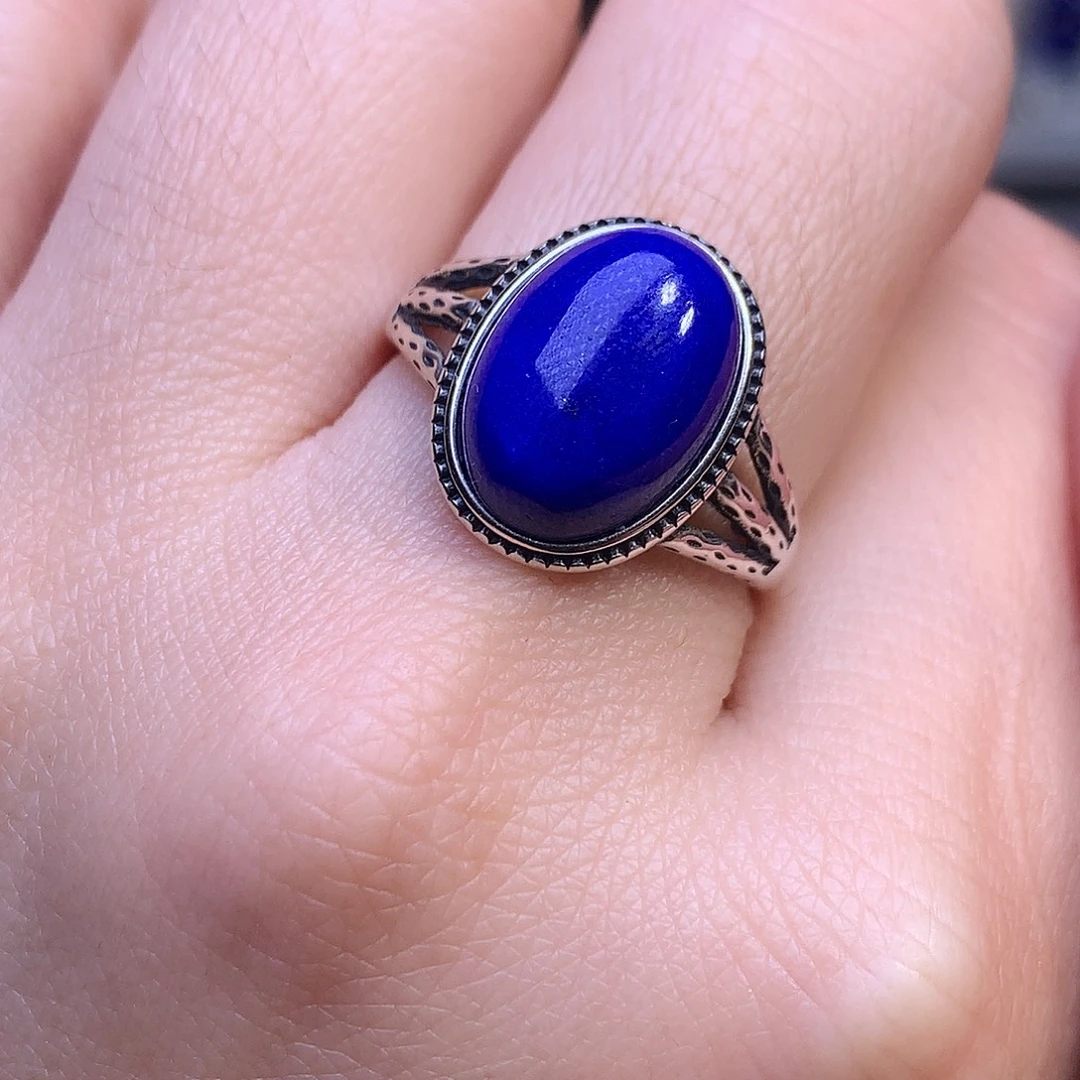 青金石银S925镶嵌戒指15.9m