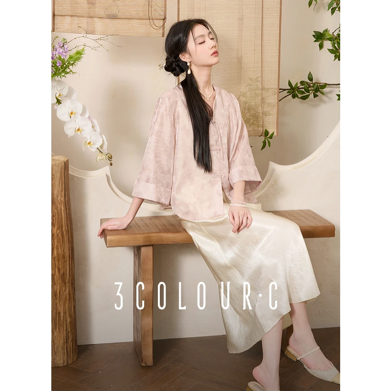 【三彩小樱花】2025夏季新款新中式外套盘扣七分袖国风上衣女C