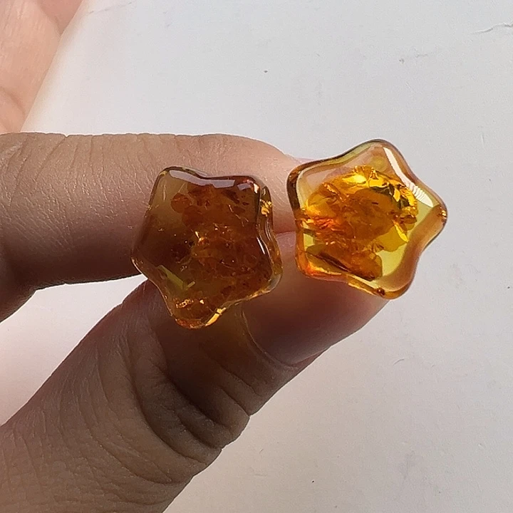 银S925镶嵌琥珀（花珀）耳饰