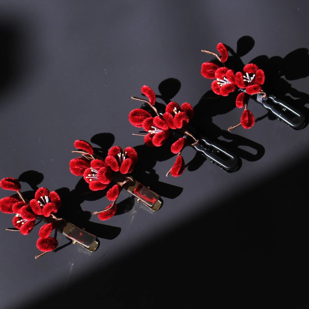 福有「无邪」桑蚕丝北派细绒 非遗绒花梅花发夹