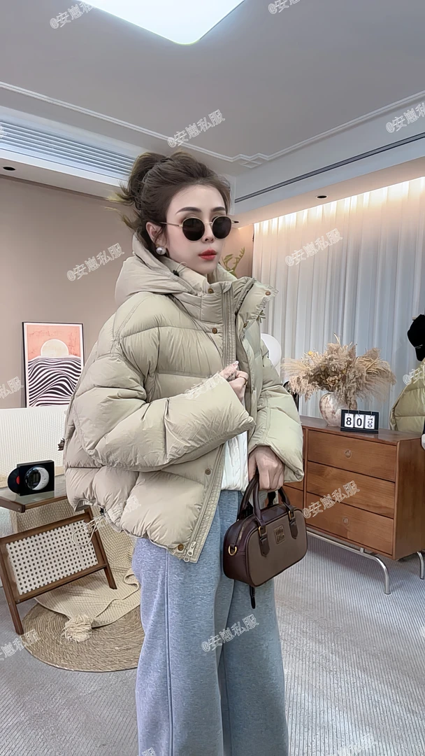 泡芙面包服女 2024冬季 显瘦连帽短款肯豆龟背棉服外套