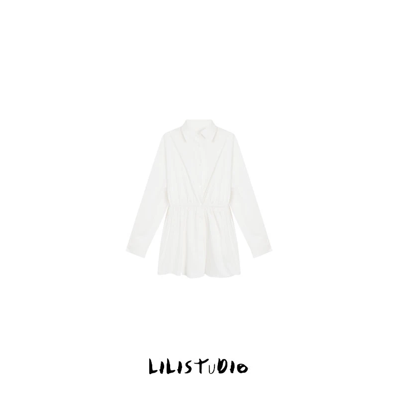 PCNY「净雅白衫」不理理夏季新款小众女装慵懒风收腰显瘦中长款衬衫