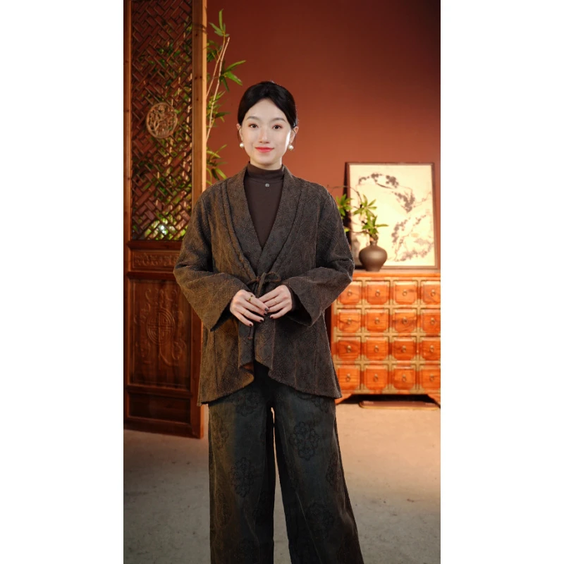 香云纱[100%柞蚕丝]原色野生柞蚕丝外套茶服A-101-3029