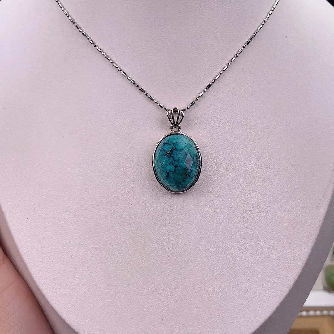 绿松石银S925镶嵌吊坠(不含链)