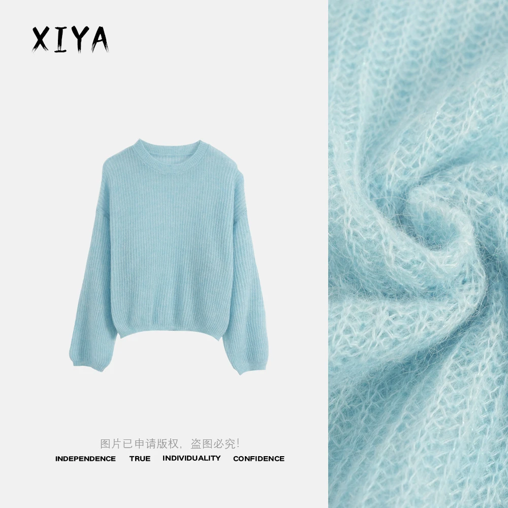 【熙雅】针织和风细雨设计师长袖圆领宽松百搭套头针织衫5XY2903