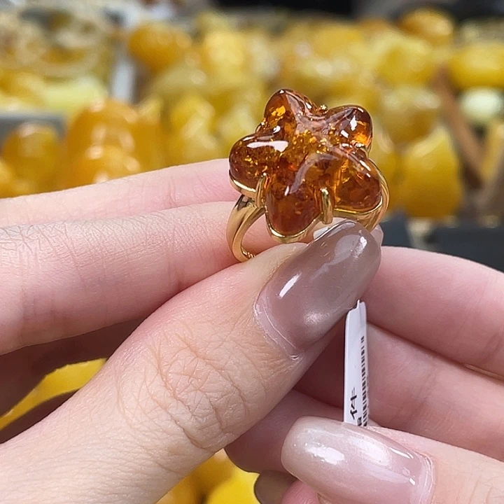 琥珀银S925镶嵌裸石琥珀蜜蜡J