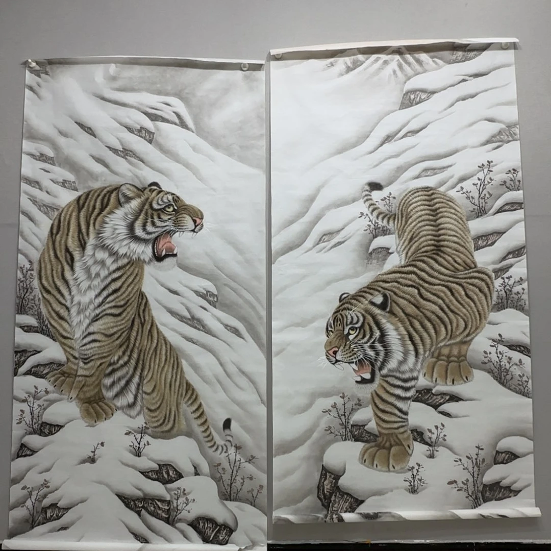 国画工笔老虎一对贾敏