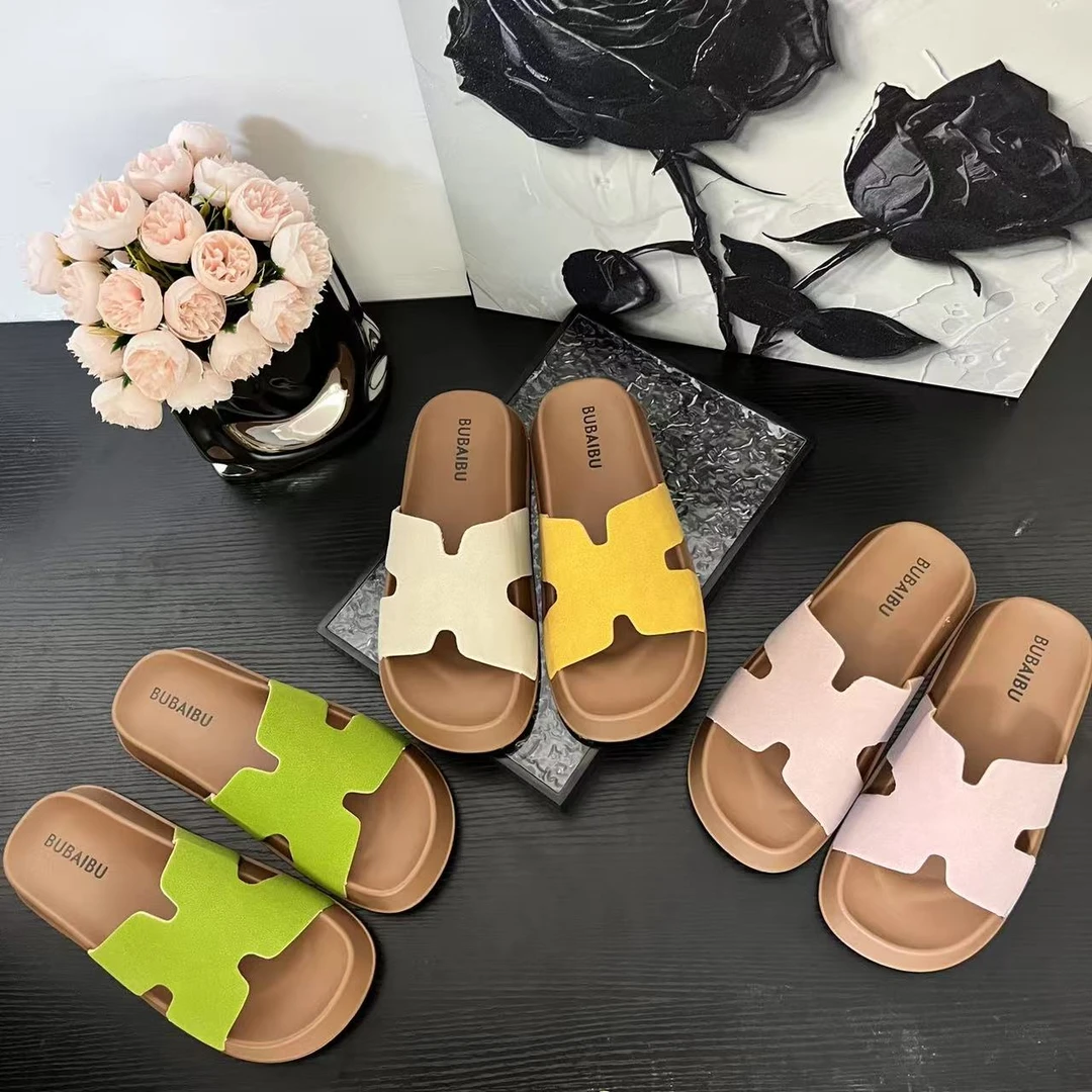 2025夏季新款爆款8832-12宽版H带多巴胺时尚休闲鞋厚底防滑拖鞋女