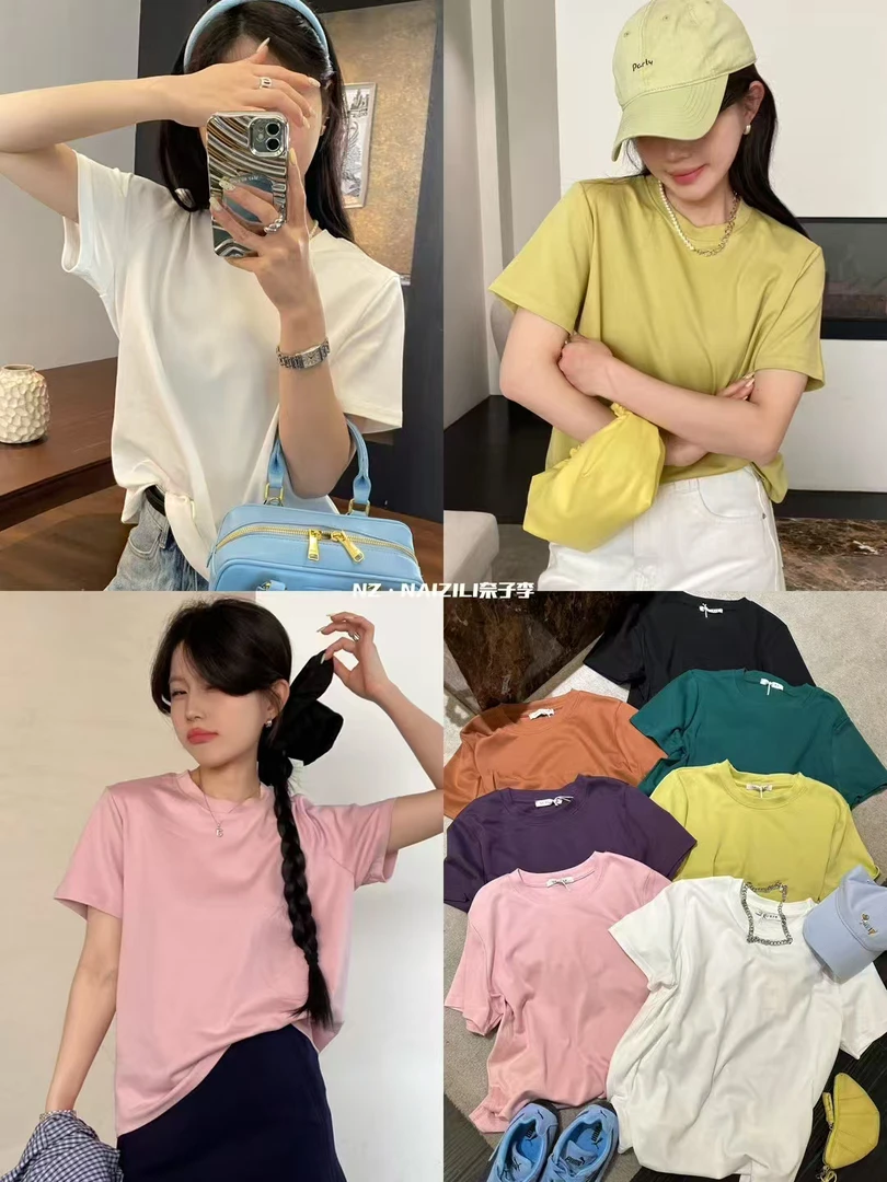 NFM女驸马新款简约奈奈糖果色纯色T恤6608