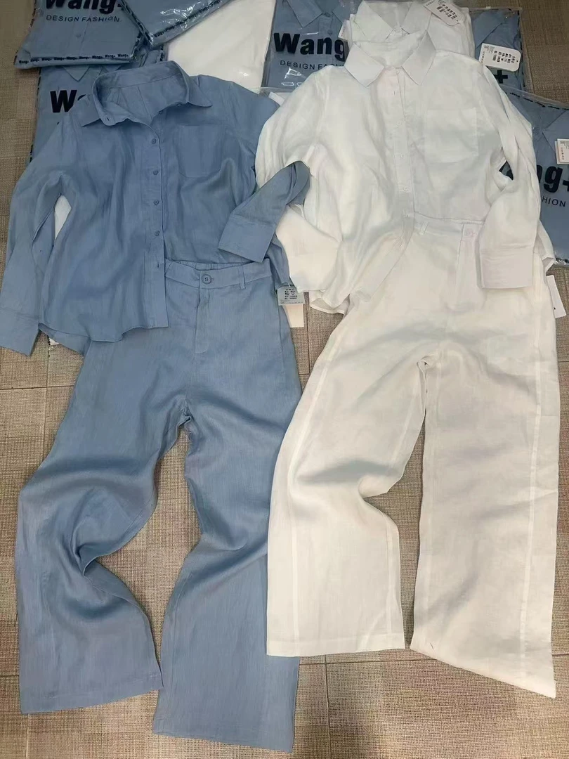 时尚套装韩版蓝色麻休闲风时尚夏季