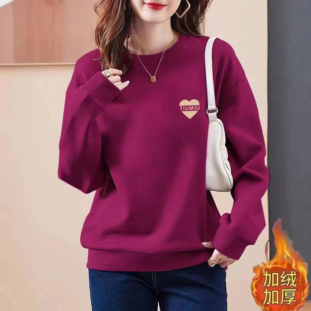 简约印花华棉圆领卫衣女加绒/不加绒2025春秋冬新款显瘦百搭外套