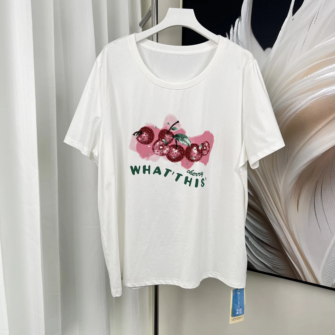 【芮娜依莲】夏季樱桃重工烫钻短袖-5003