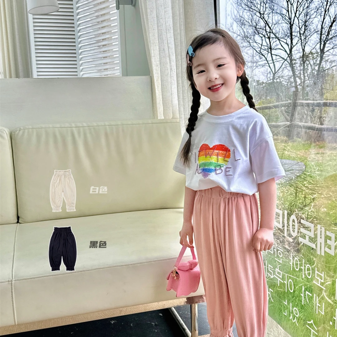 夏款女童收口透气防蚊抖抖裤女宝纯色薄款宽松休闲裤X-25131