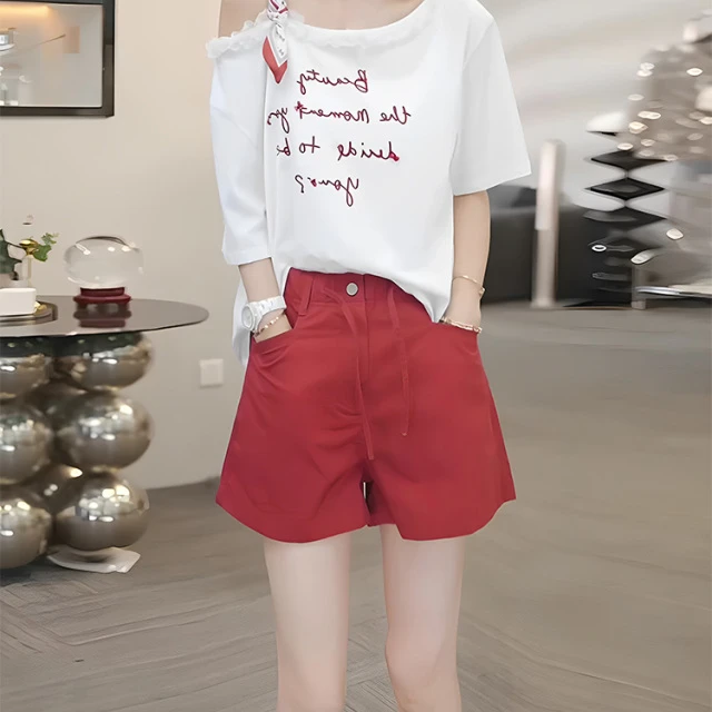 辣妹穿搭减龄洋气时尚休闲露肩短袖短裤两件套JYFMYJ390 731197