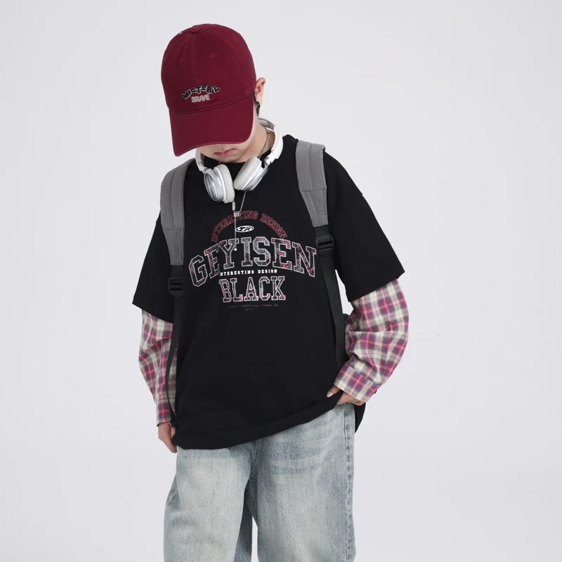 儿童2025款韩式潮流酷帅春秋假两件长袖卫衣男童潮牌宽松上衣5184