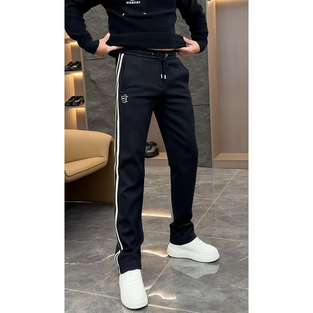 灏吉弧休闲裤男士春秋时尚条纹运动裤高端弹力腰弹力直筒运动裤