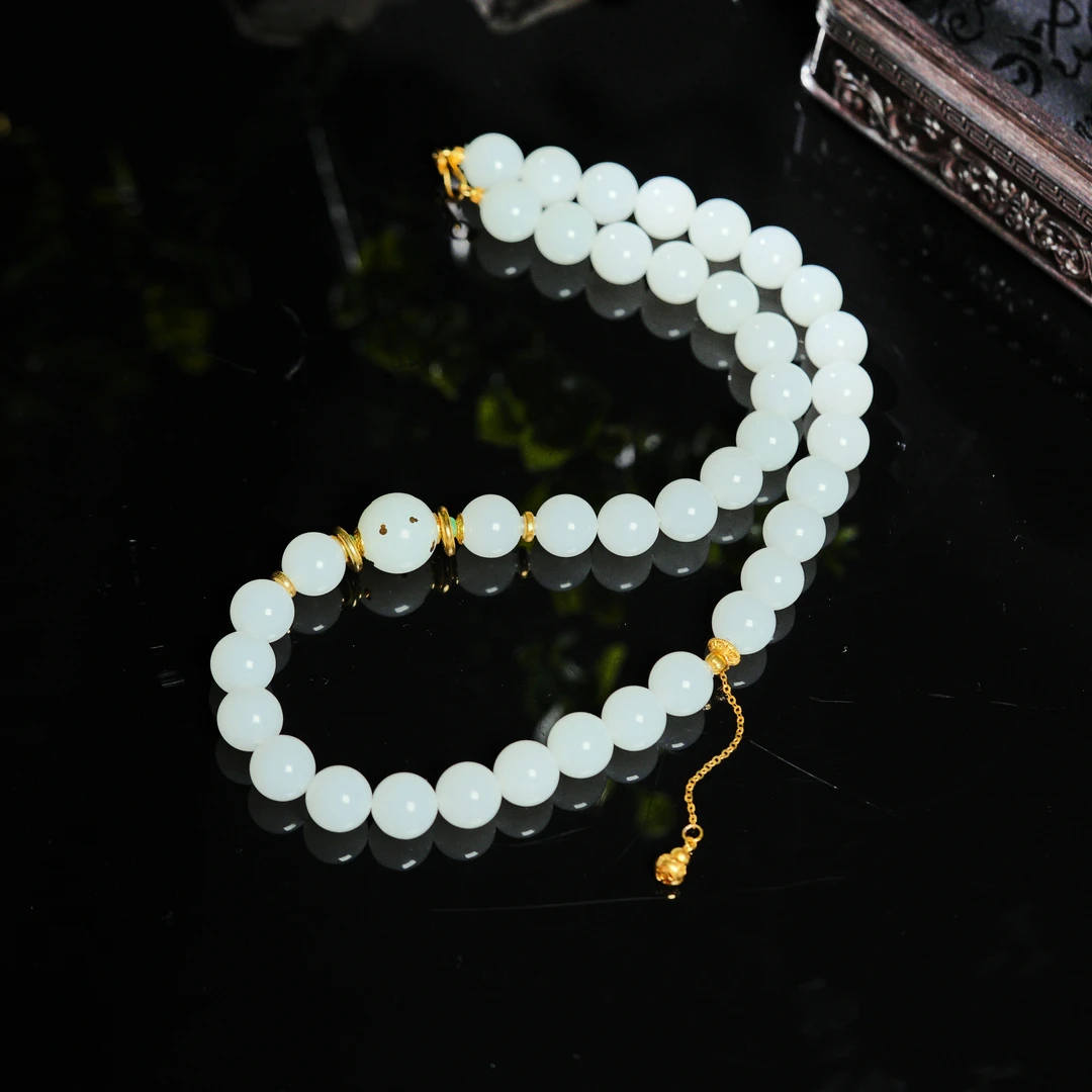 鹤望·传世级和田玉特细高白18K金大美人链AD2422珠径约12mm
