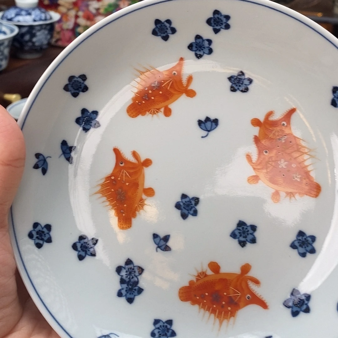 瓷矾红桃花鳜鱼壶承