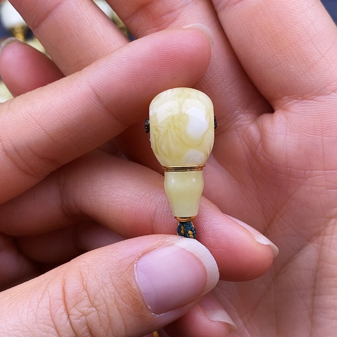 琥珀18K金镶嵌裸石12.9mm 蜜蜡金腰带三通