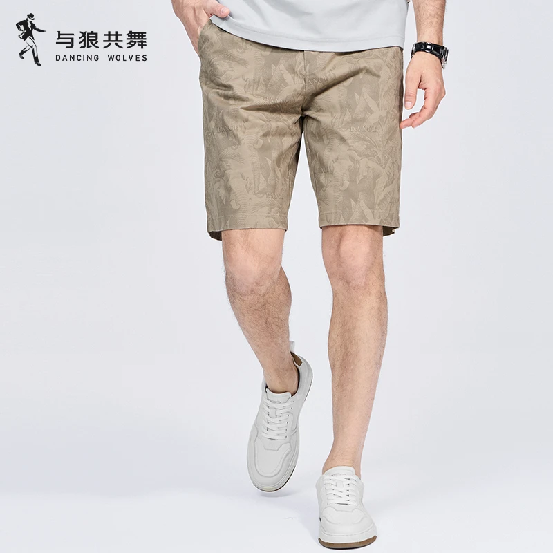 【满身印花】与狼共舞男士休闲短裤2025夏季新款棉弹力时尚五分裤