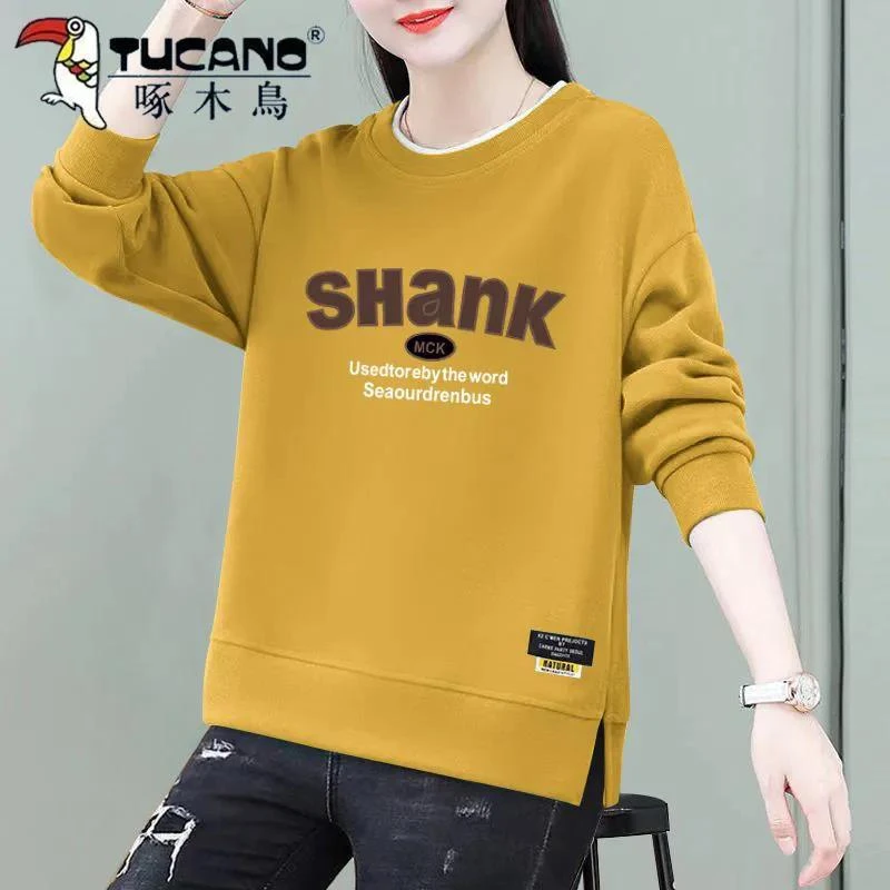 啄木鸟圆领秋冬季卫衣女新款中年妈妈装宽松大码气质新款卫衣女