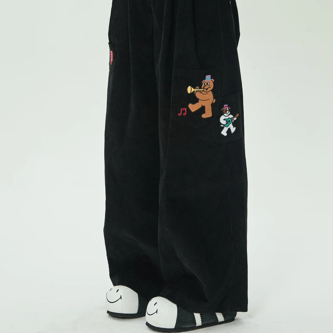 Robootoo原创插画艺术家联名童趣可爱刺绣百搭全棉灯芯绒休闲长裤