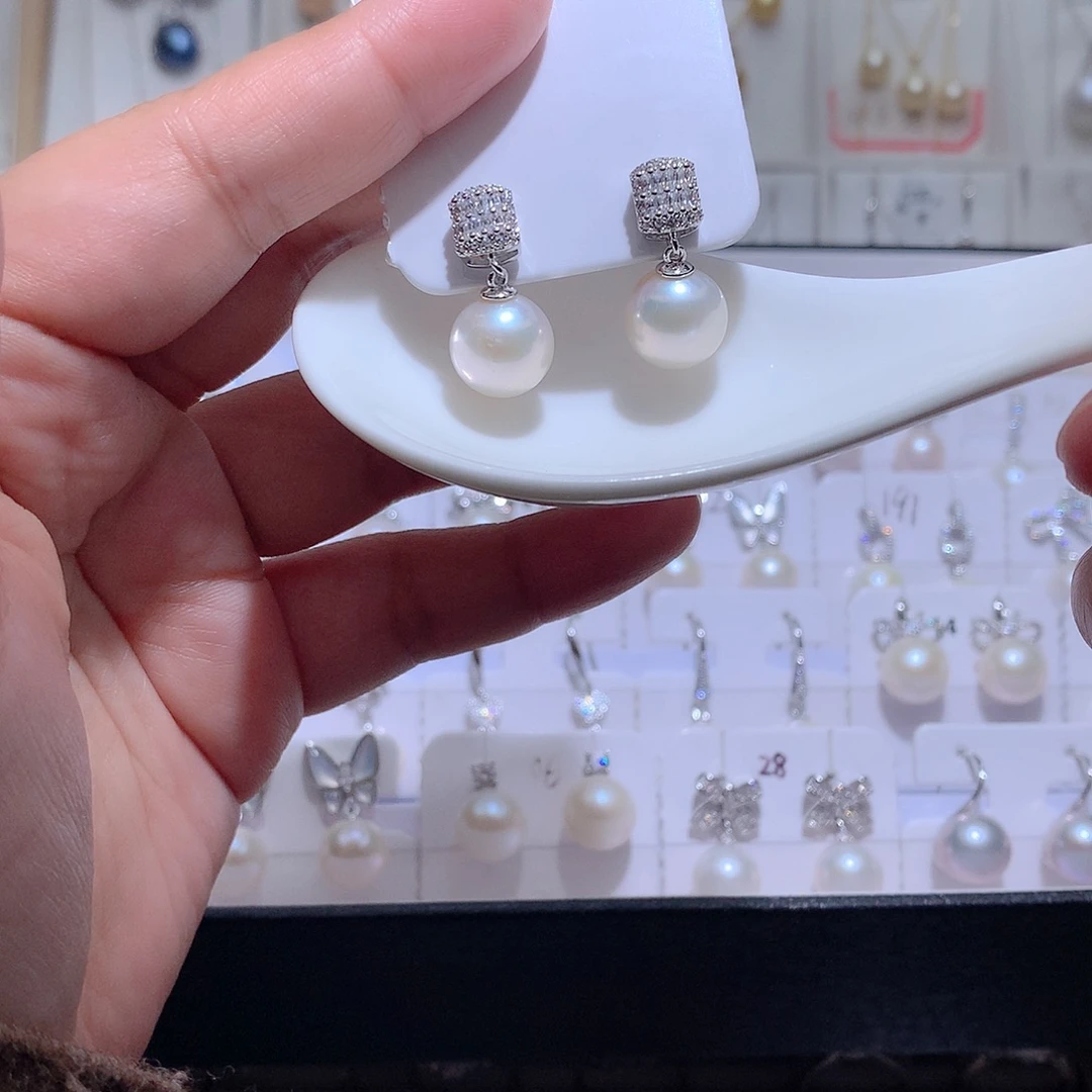 耳饰银S925镶嵌淡水珍珠CC11mm