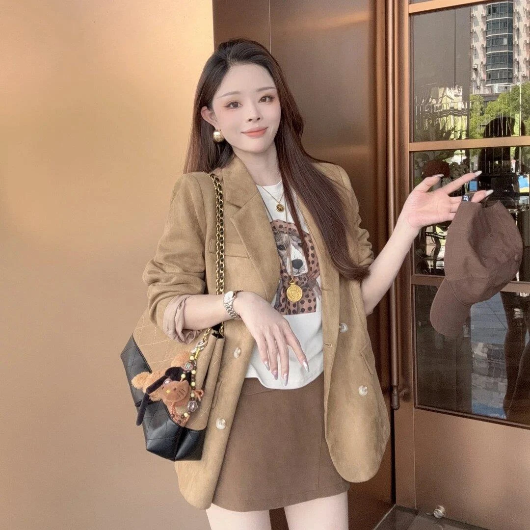 高级设计感单排扣翻领西装外套女春秋新款老钱风气质百搭开衫上衣