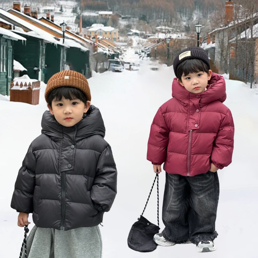 韩版新款儿童防寒服男童加厚中小童保暖外套女童冬短款面包服连帽