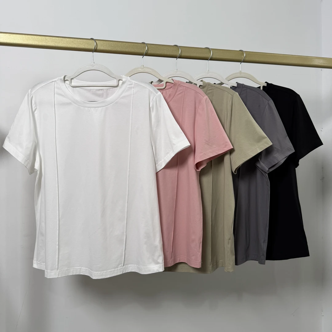 B1204 女士夏季细腻亲肤双挺缝设计感圆领短袖T恤