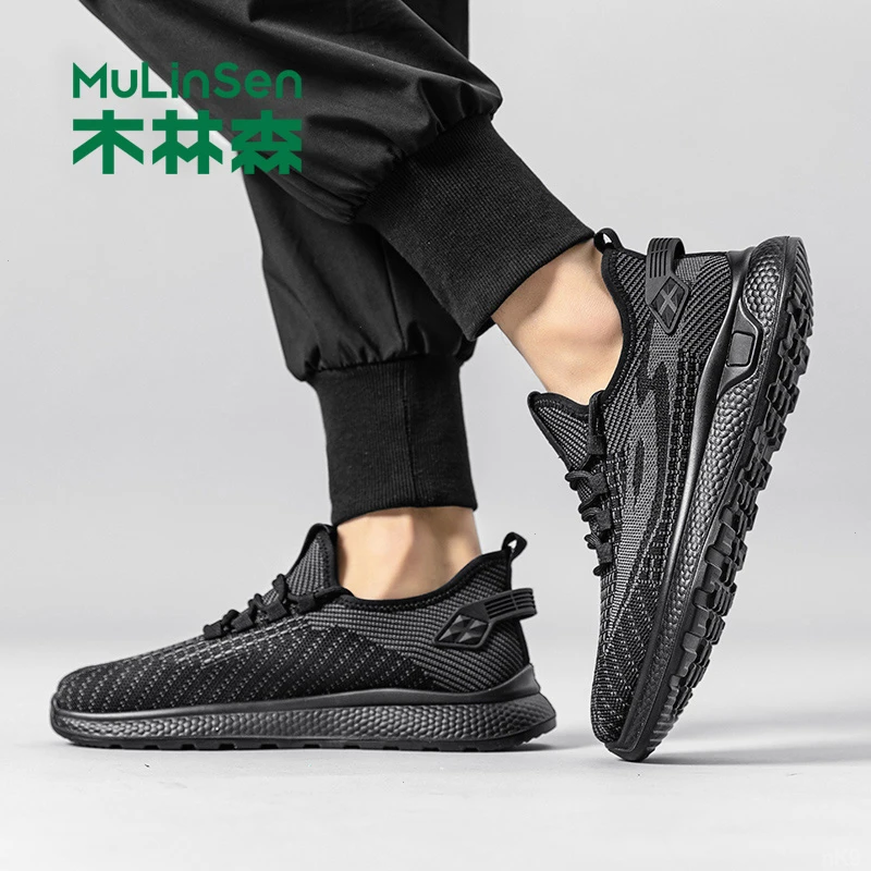 木林森男鞋春季飞织运动鞋男子软底休闲椰子镂空网鞋网面透气男鞋