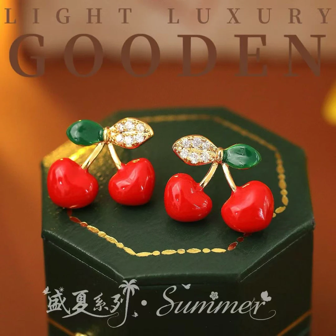 铜合金耳饰 Gooden岛家【樱桃红了】银针清新甜美可爱减龄气质耳环