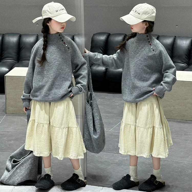 百搭洋气时尚圆领冬季软糯圆领毛衣针织衫女童韩版