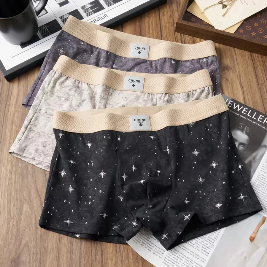 新款透气中腰平角裤星空男平角内裤中腰时尚内裤个性四角男士时尚