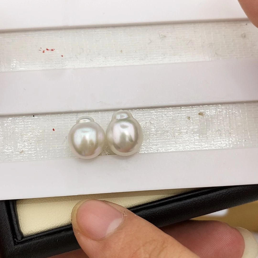海水珍珠耳饰未镶嵌10-11澳白对珠 无鉴赏