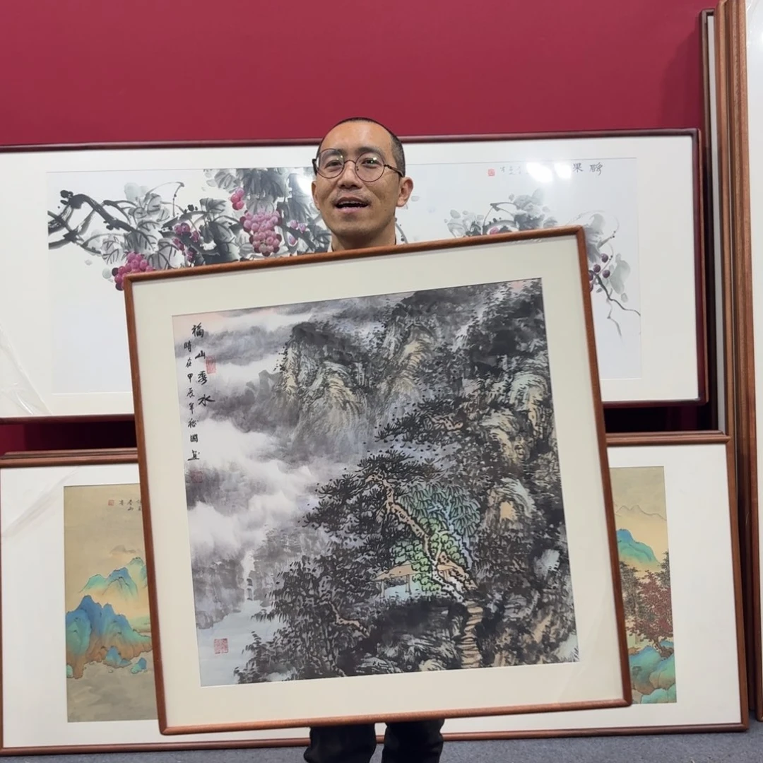 国画手绘作品带框