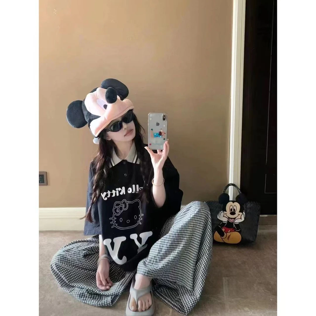 徐秋阳 猫猫印花（大版型）春夏新款百搭舒适显瘦短袖上衣