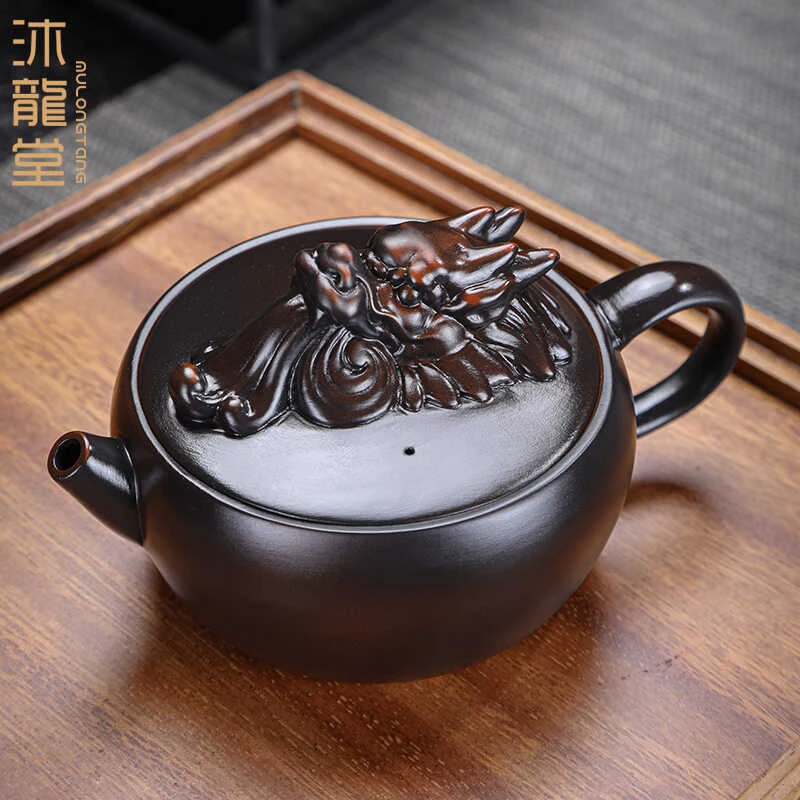 紫陶茶壶原矿紫泥功夫茶具手工大宽口汉瓦泡茶壶小号家用高档单壶