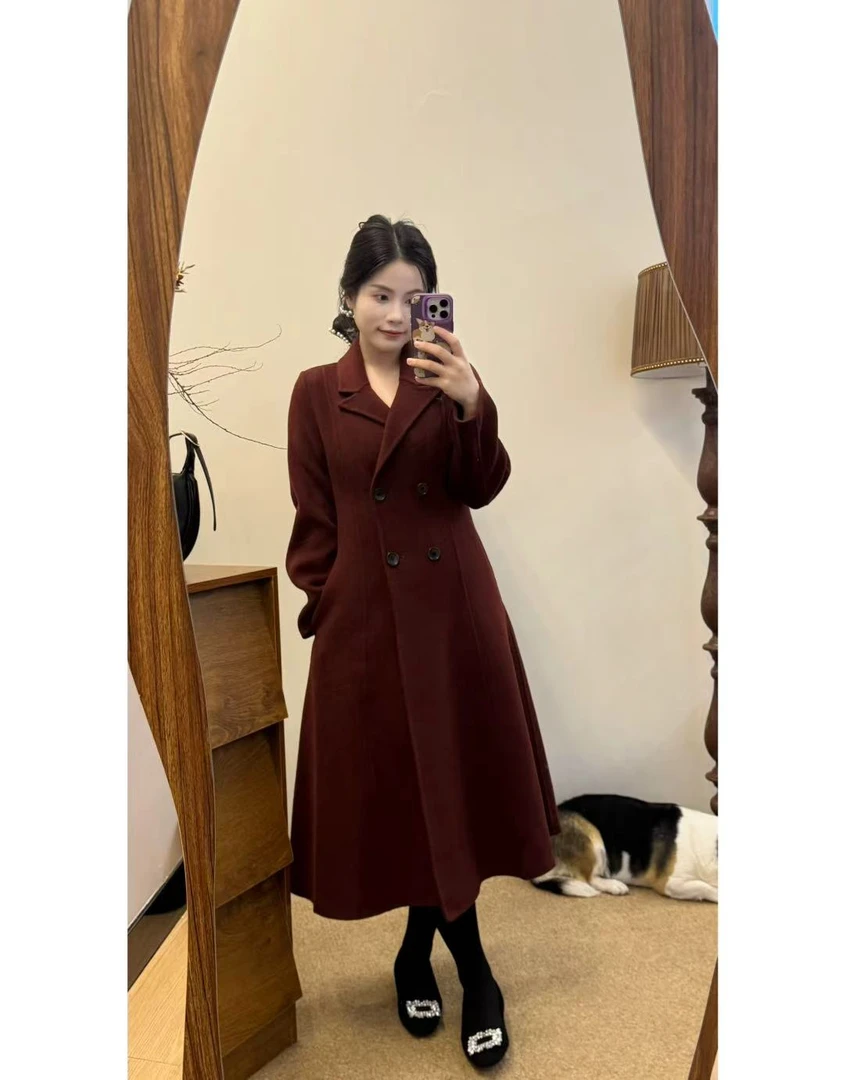 小个子女秋冬赫本风羊毛大衣法式收腰显瘦气质长款双面毛呢外套