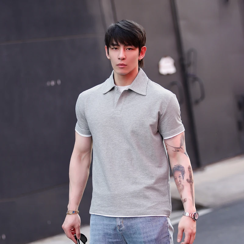 假两件POLO衫短袖健身运动收袖口T恤简约春夏百搭休闲高级感男装