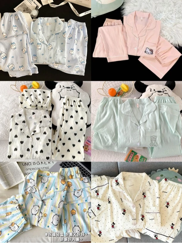 （赠运费险）三件套夏季睡衣女生云朵棉短袖短裤长裤家居服可外穿