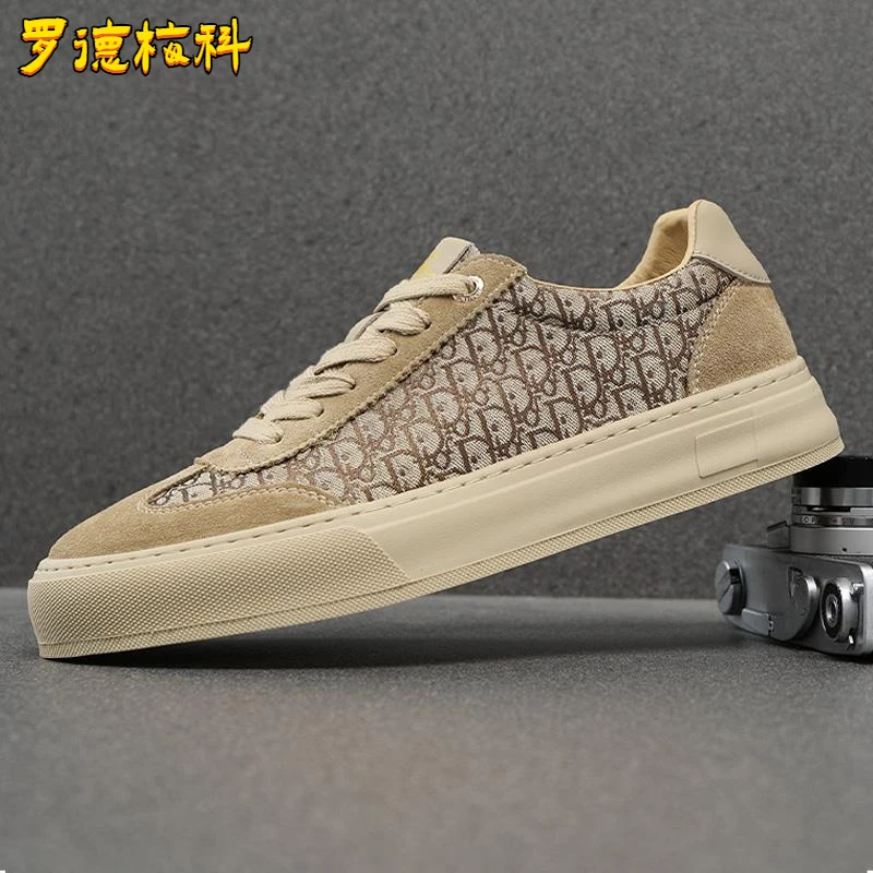 百搭男鞋潮鞋款2025新款反绒皮休闲鞋男夏季白鞋轻奢鞋子男板鞋