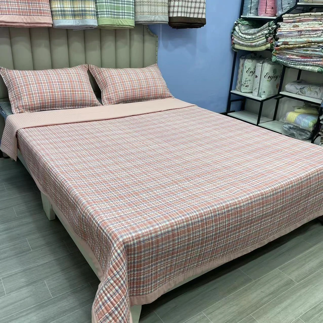 高档百百色织棉四季通用床盖简约风两面可用亲肤百搭格子舒适透气