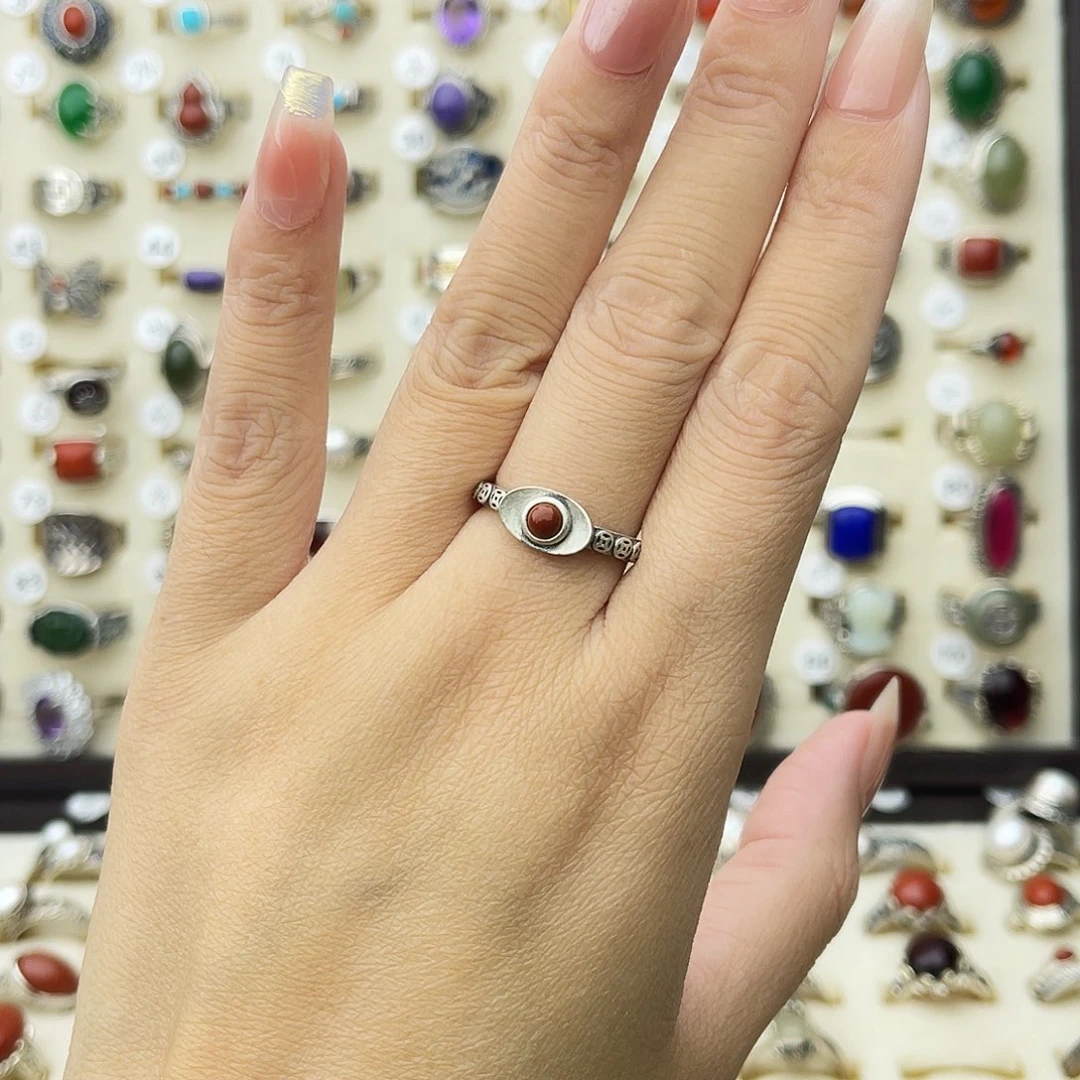 玛瑙/玉髓银S925镶嵌戒指