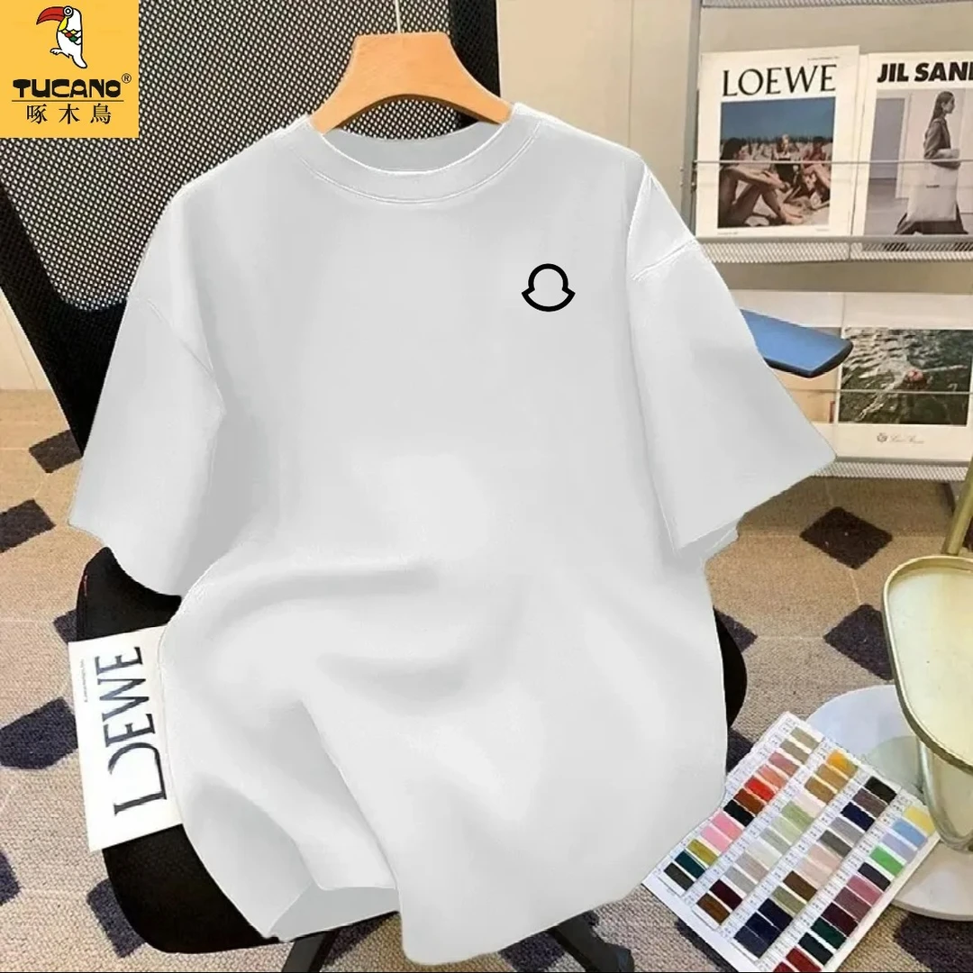 啄木鸟紧密赛络纺精梳纯棉」夏季男士复古高街时尚圆领T恤短袖H131