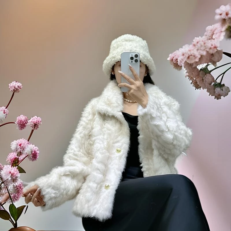 2024短款韩版轻奢气质卷卷毛外套-W2019上衣白色秋冬冬季