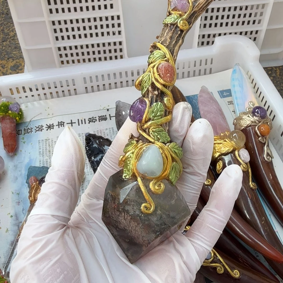 水晶手链22K金镶嵌苹**果幽灵