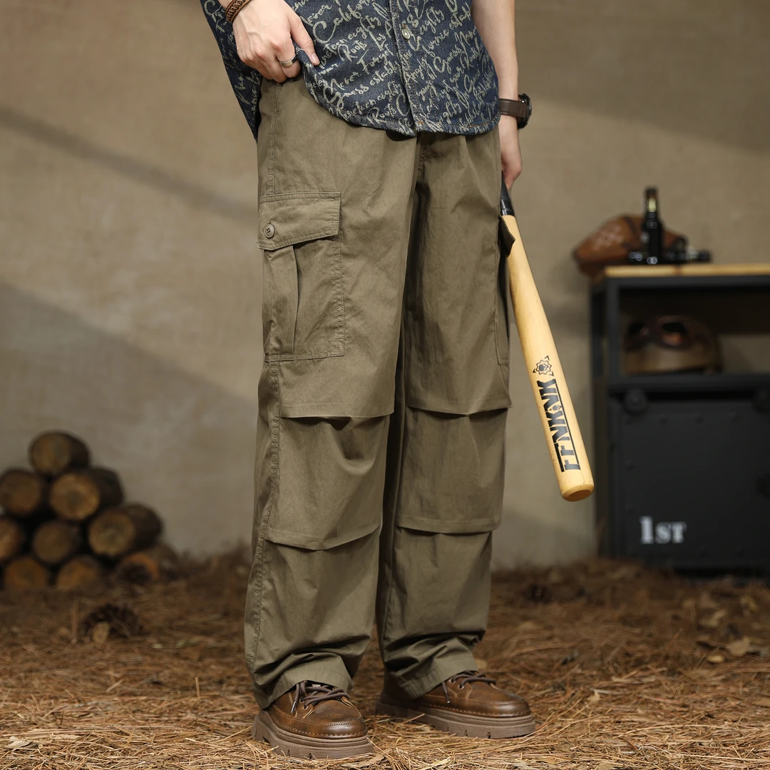 设计感山系户外薄款褶皱工装裤男夏季潮牌宽松直筒裤休闲冲锋长裤